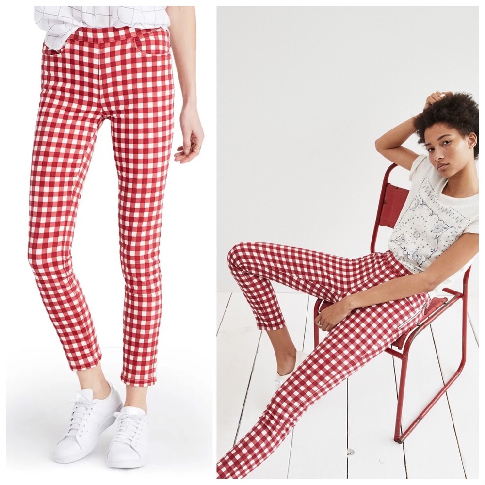 Madewell High Riser Red Gingham Crop Skinny Pants